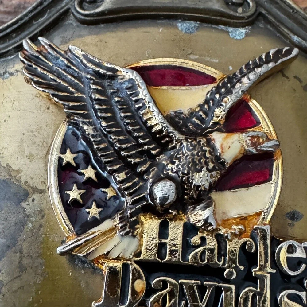 1978 Raintree‎ Harley Davidson 75th Anniversary Enamel Belt Buckle Eagle Flag